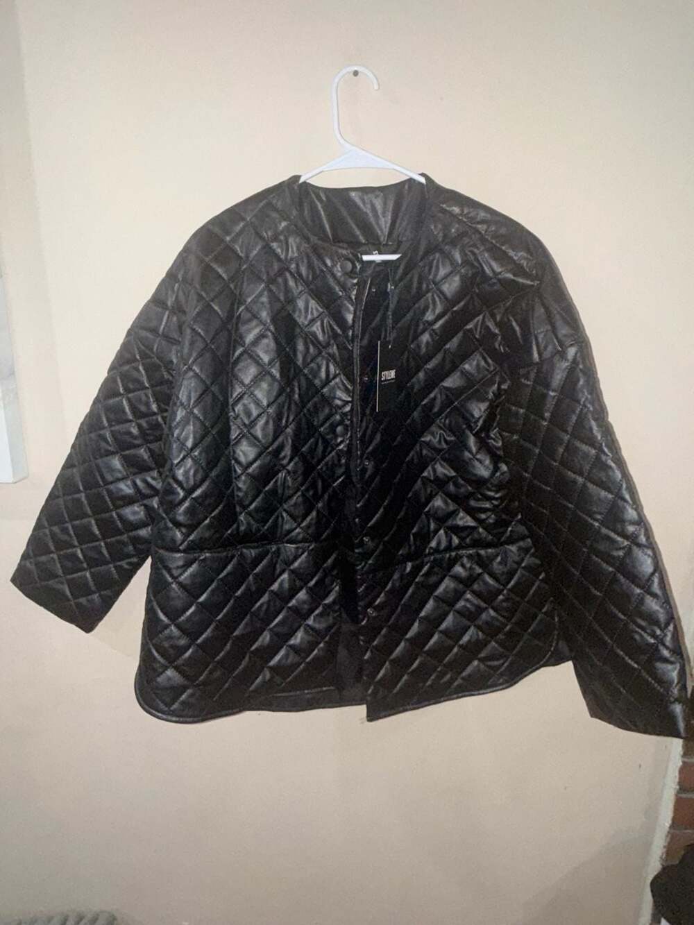 Stylewe Quilted Faux Leather Jacket Size S Black